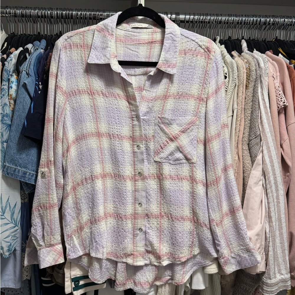 Black Tape_ Pink and Cream Plaid Shirt